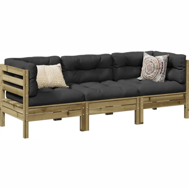 vidaXL 3-delige Loungeset met kussens geïmpregneerd grenenhout Bruin
