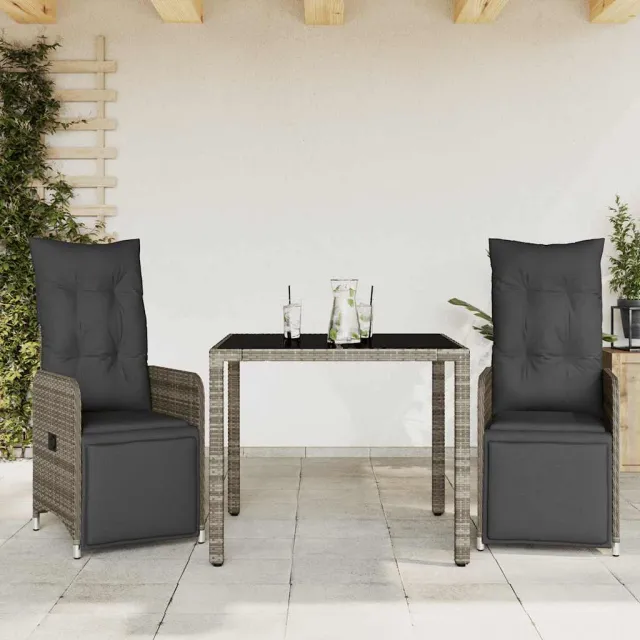 vidaXL 3-delige Bistroset met kussens poly rattan grijs, foto 2