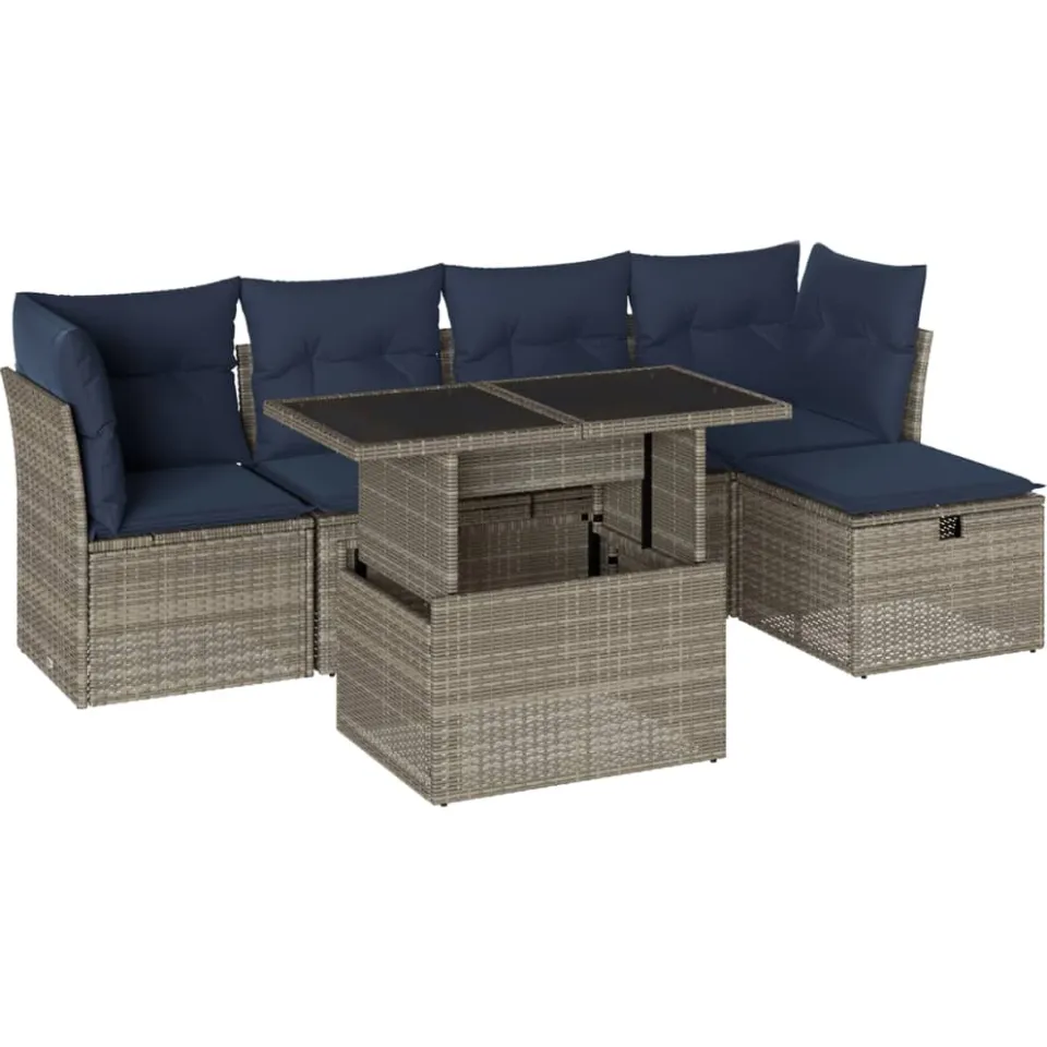 vidaXL 6-delige tuinbankset met kussens, grijs polyrotan, foto 3