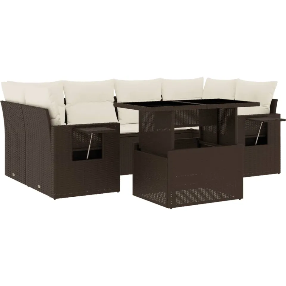 vidaXL 7-delige Loungeset met kussens poly rattan bruin, foto 3