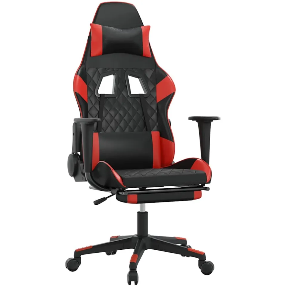vidaXL Massage gamestoel met voetensteun kunstleer zwart en rood, foto 3