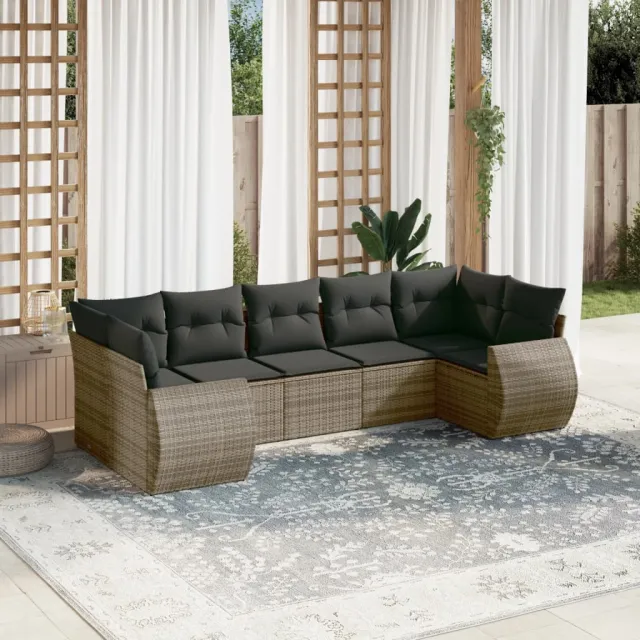 vidaXL 7-delige Loungeset met kussens poly rattan grijs, foto 2