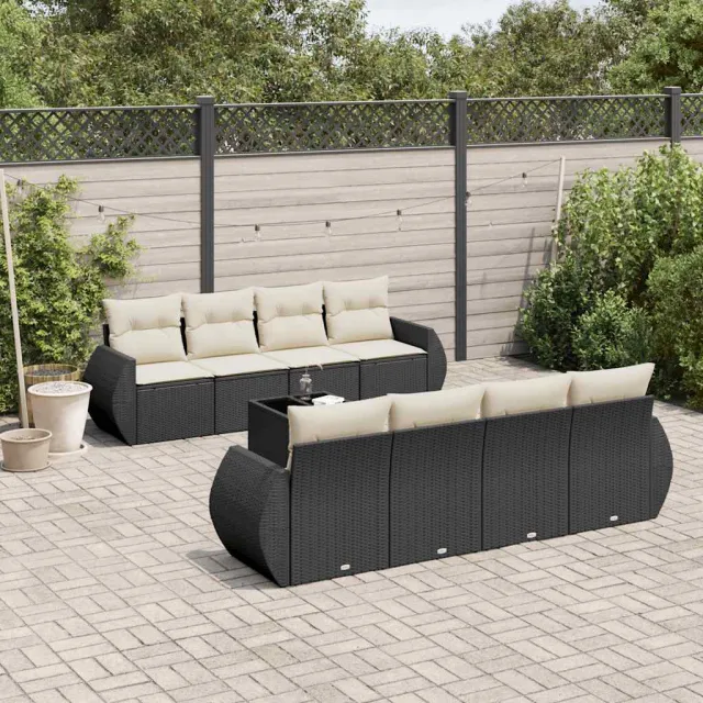 vidaXL 9-delige Loungeset met kussens poly rattan zwart, foto 2