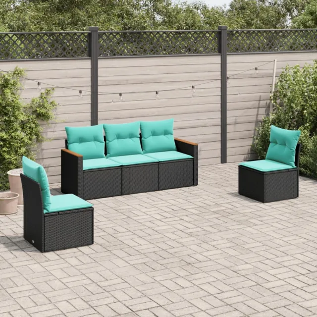 vidaXL 5-delige tuinbankset met kussens van zwart polyrotan, foto 2