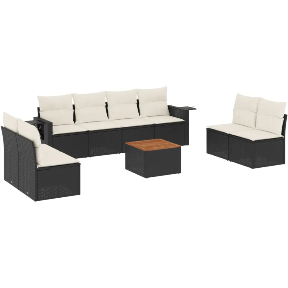 vidaXL 9-delige Loungeset met kussens poly rattan zwart