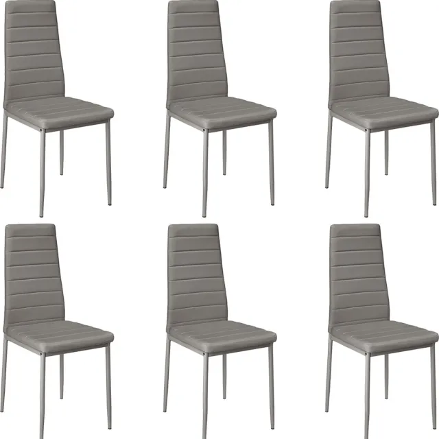 PIPIPOXER Eetkamerstoelen - Set Van 6 - Eettafelstoel - Keukenstoel -Stoel-PU Leer - Metalen Poten -Grijs