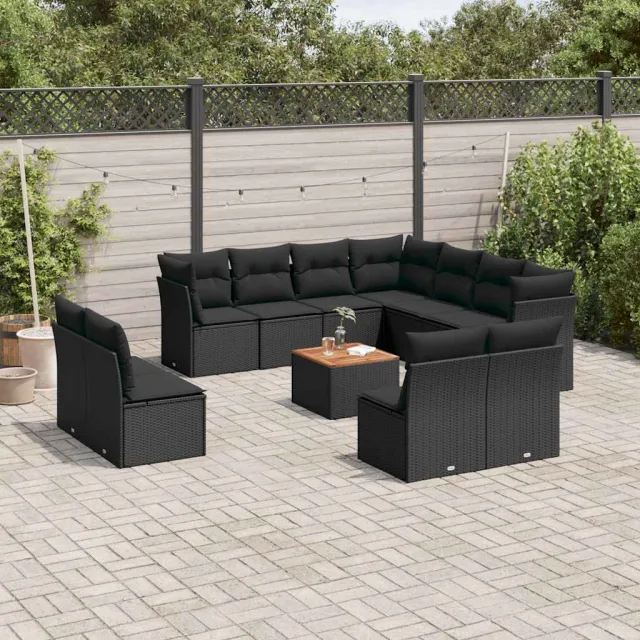 vidaXL 12-delige Loungeset met kussens poly rattan zwart, foto 2