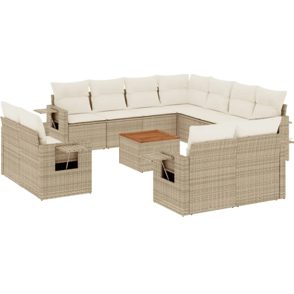 vidaXL 12-delige Loungeset met kussens poly rattan beige, foto 3