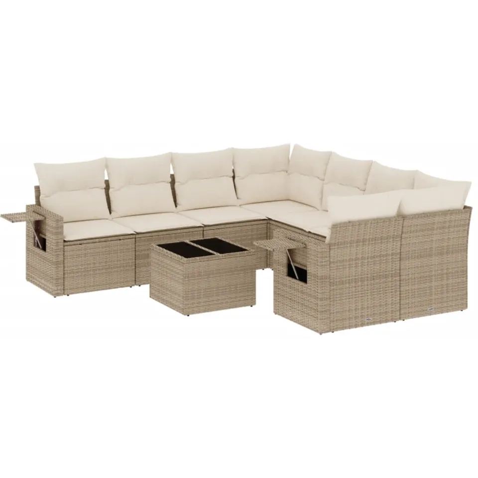 vidaXL 9-delige Loungeset met kussens poly rattan beige