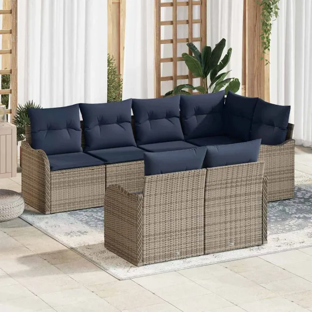 vidaXL Tuin Sofa Set 7 st Grijs Poly riet, foto 2