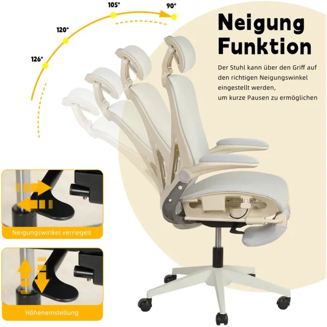 STILVORA Ergonomische Bureaustoel 67 Cm - Opklapbaar Met Verstelbare Lendensteun En 3D Hoofdsteun - Voor Werk, Studie En Spelen - Mesh Grijs