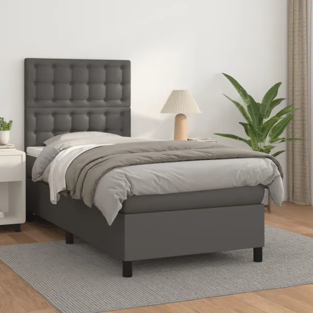 vidaXL Boxspring met matras kunstleer grijs 80x200 cm