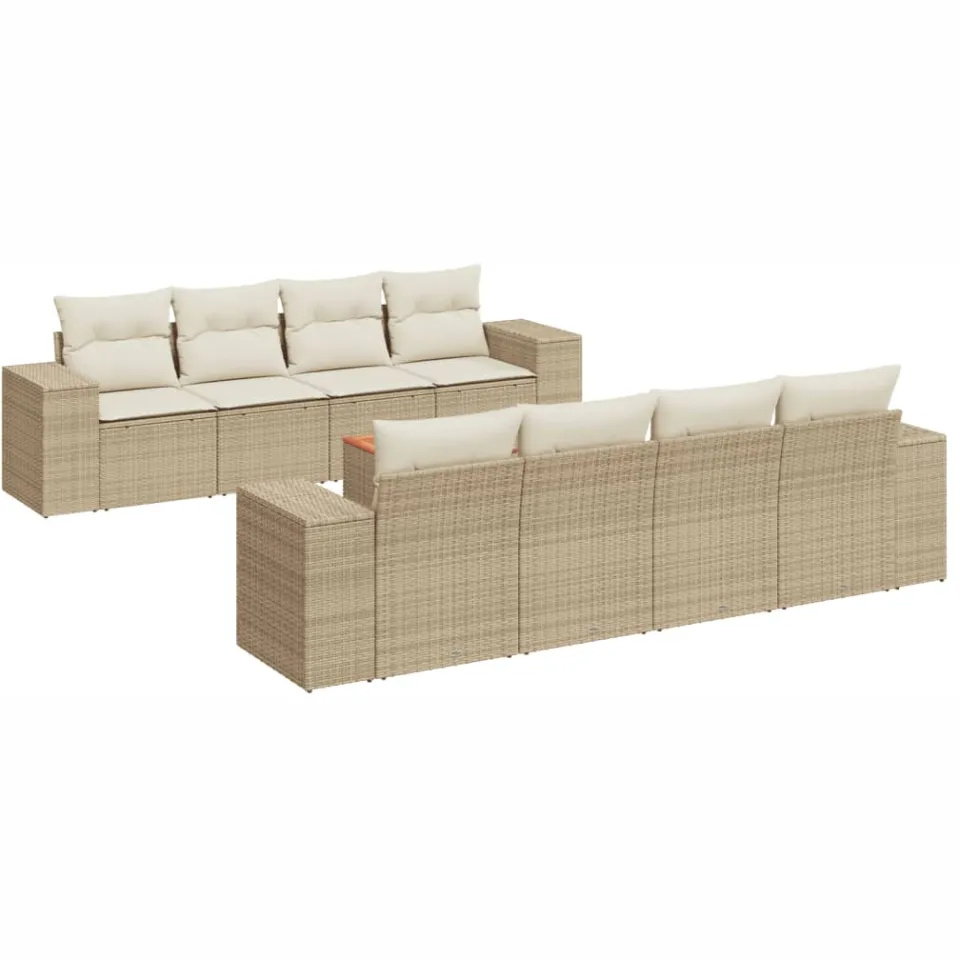 vidaXL 9-delige Loungeset met kussens poly rattan beige, foto 3