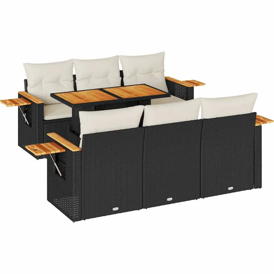 vidaXL 7-delige Loungeset met kussens poly rattan acacia zwart, foto 3