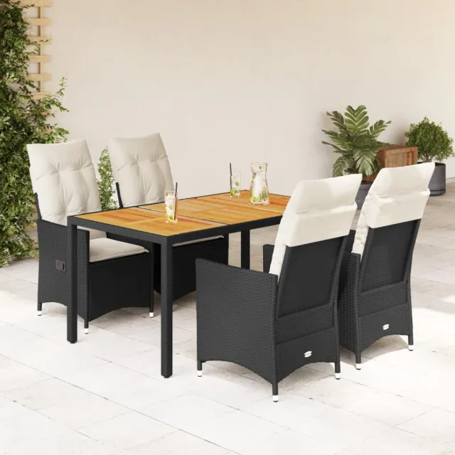vidaXL 5-delige Tuinset met kussens poly rattan zwart
