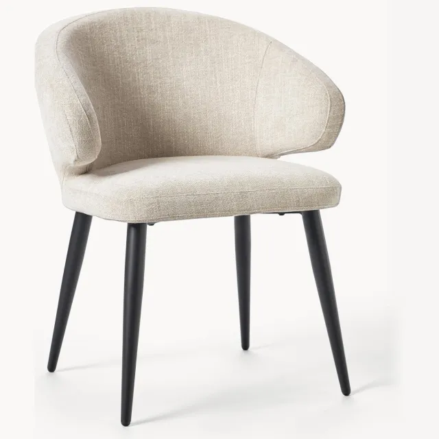 Westwing Collection Bouclé eetstoel Celia met armleuningen beige, zwart