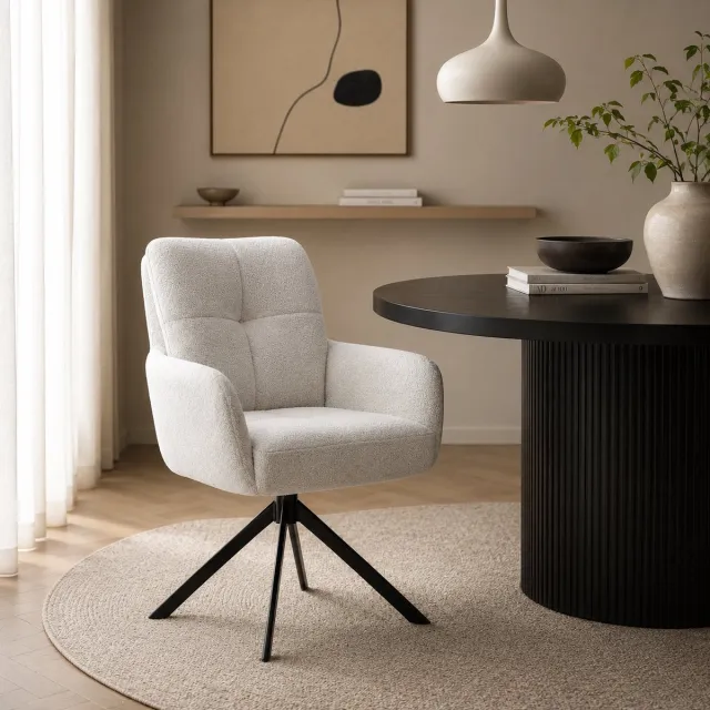 The Seats Eetkamerstoel Romy - 180 graden draaibaar - Raven Stof - Ivory
