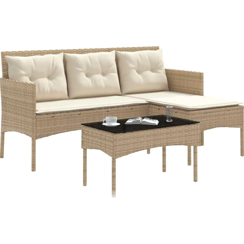 vidaXL Tuinbankenset 2 st poly rattan beige, foto 2