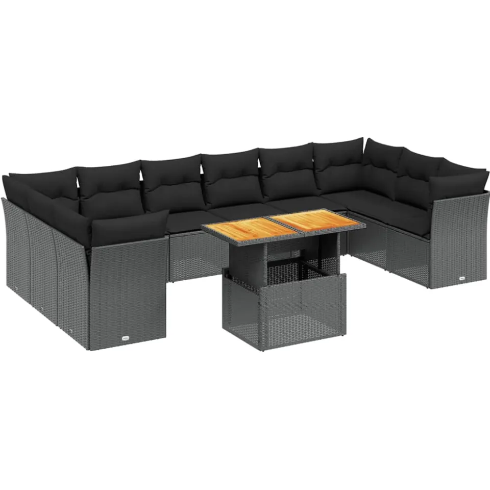 vidaXL 11-delige Loungeset met kussens poly rattan zwart