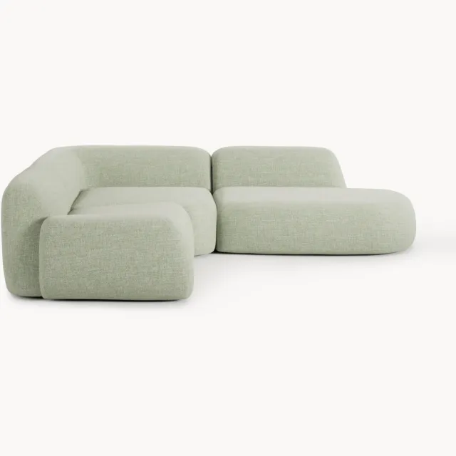 Westwing Collection Modulaire bouclé hoekbank Wolke (4-zits) met chaise longue Lichtgroen
