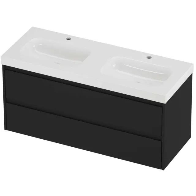 Proline Haga Badmeubelset Polystone Mezza 2 Gaten 120x46x58 cm Glans Wit Mat Zwart