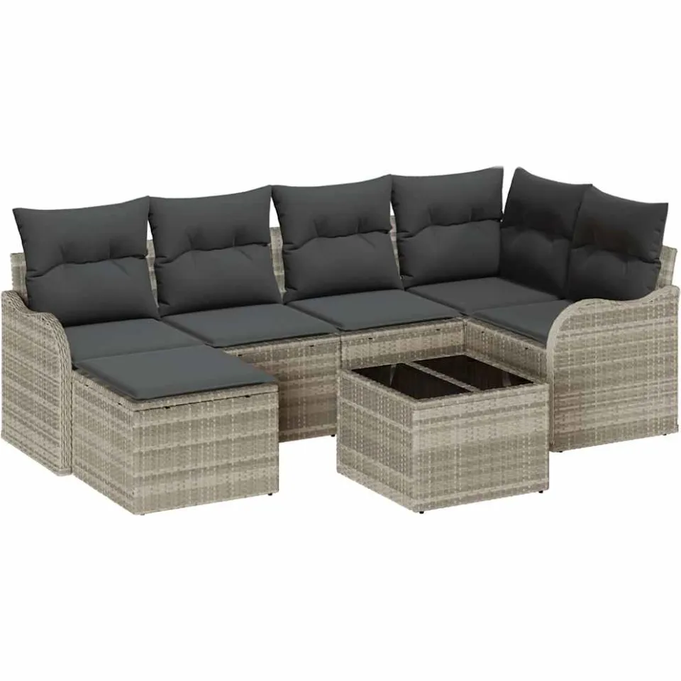 vidaXL Tuin Sofa Set 7 st Lichtgrijs poly rattan, foto 4