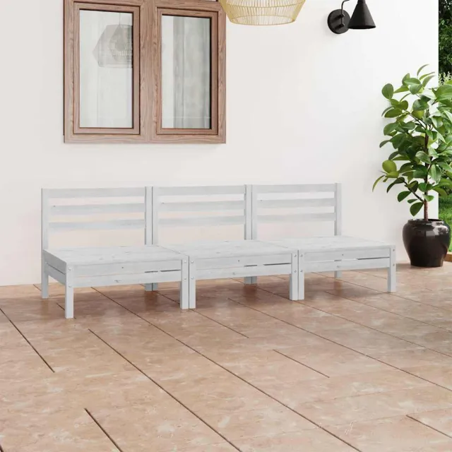 vidaXL 3-delige Loungeset massief grenenhout wit, foto 2