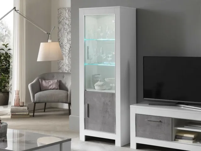 Mobistoxx Vitrine MADONNA 2 deuren hoogglans wit/hoogglans beton met verlichting