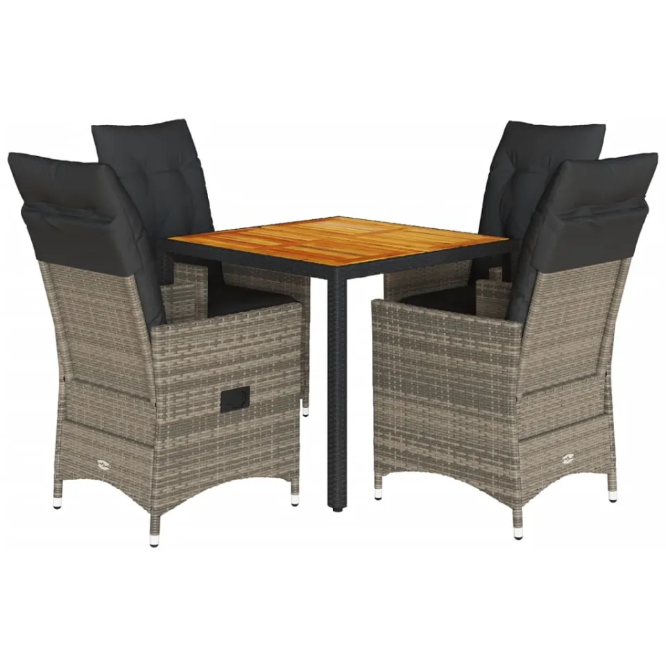 vidaXL 5-delige Tuinset met kussens poly rattan grijs, foto 3