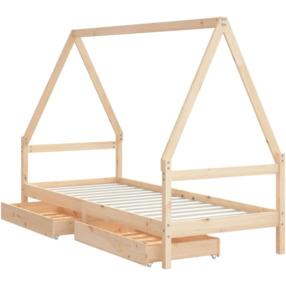 vidaXL Kinderbedframe met lades 90x190 cm massief grenenhout bruin, foto 4