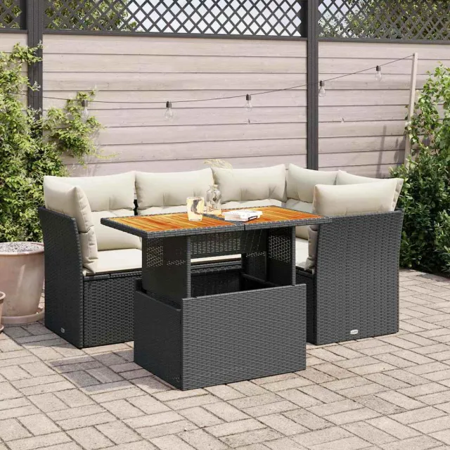 vidaXL 5-delige Loungeset met kussens poly rattan zwart, foto 2