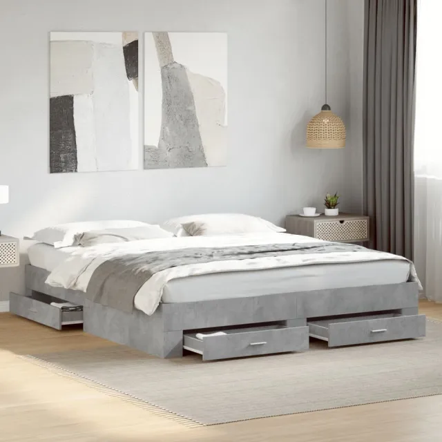 vidaXL Bedframe met lades bewerkt hout betongrijs 200x200 cm grijs