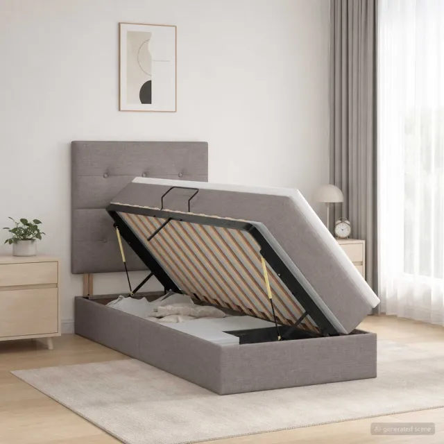 vidaXL Opslag bed met matras met hoofdeinde Taupe 100 x 200 cm Stof