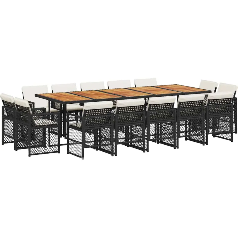 vidaXL 15-delige Tuinset met kussens poly rattan zwart, foto 3