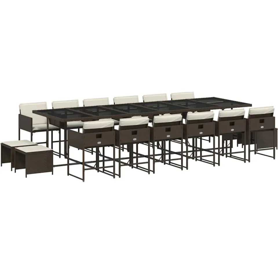 vidaXL 17-delige Tuinset met kussens poly rattan bruin, foto 3