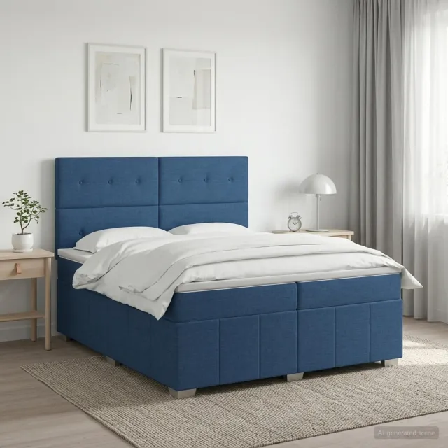 vidaXL Boxspringbed met matras met hoofdeinde Blauw 200 x 200 cm Stof