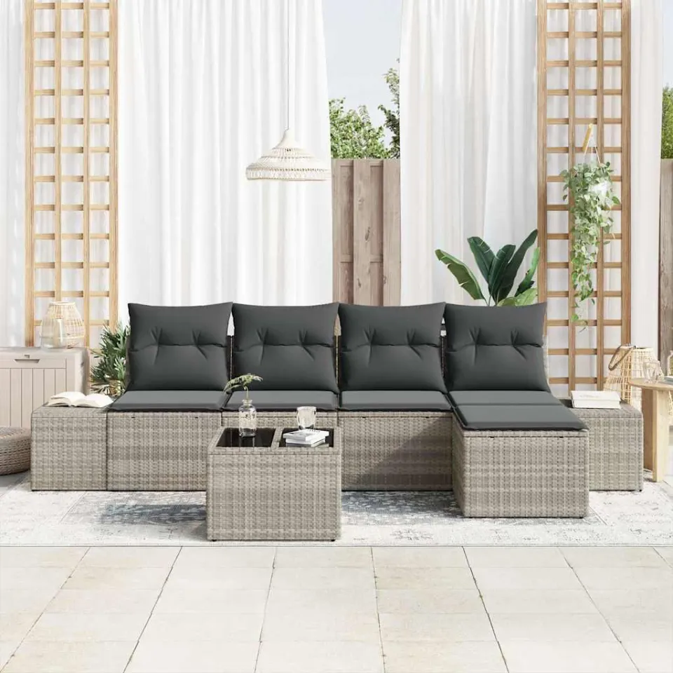 vidaXL Tuin Sofa Set 5 st Lichtgrijs poly rattan, foto 3