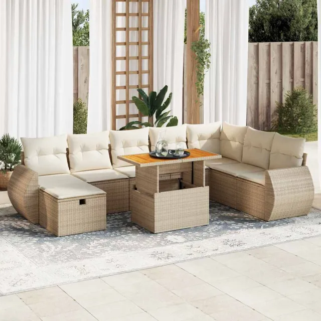 vidaXL 9-delige Loungeset met kussens poly rattan acacia beige, foto 2