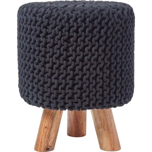 Homescapes gebreide poef, 42 cm hoog, zwart
