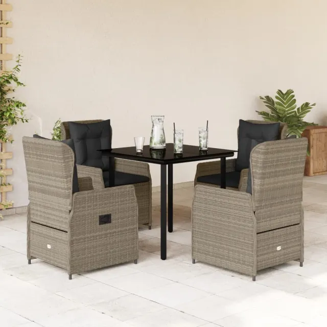 vidaXL 5-delige Tuinset met kussens poly rattan lichtgrijs grijs, foto 2