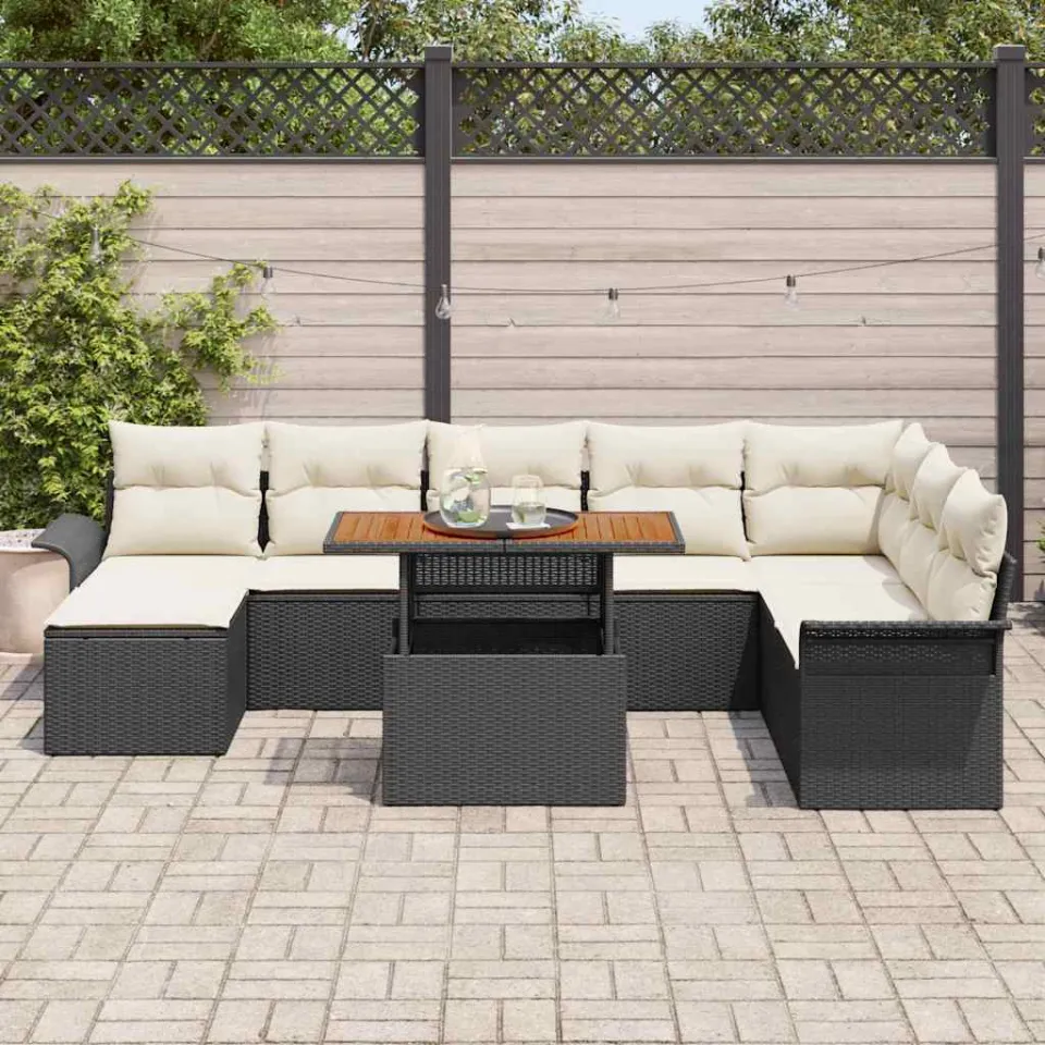 vidaXL Tuin Sofa Set 9 st Zwart Poly riet, foto 2