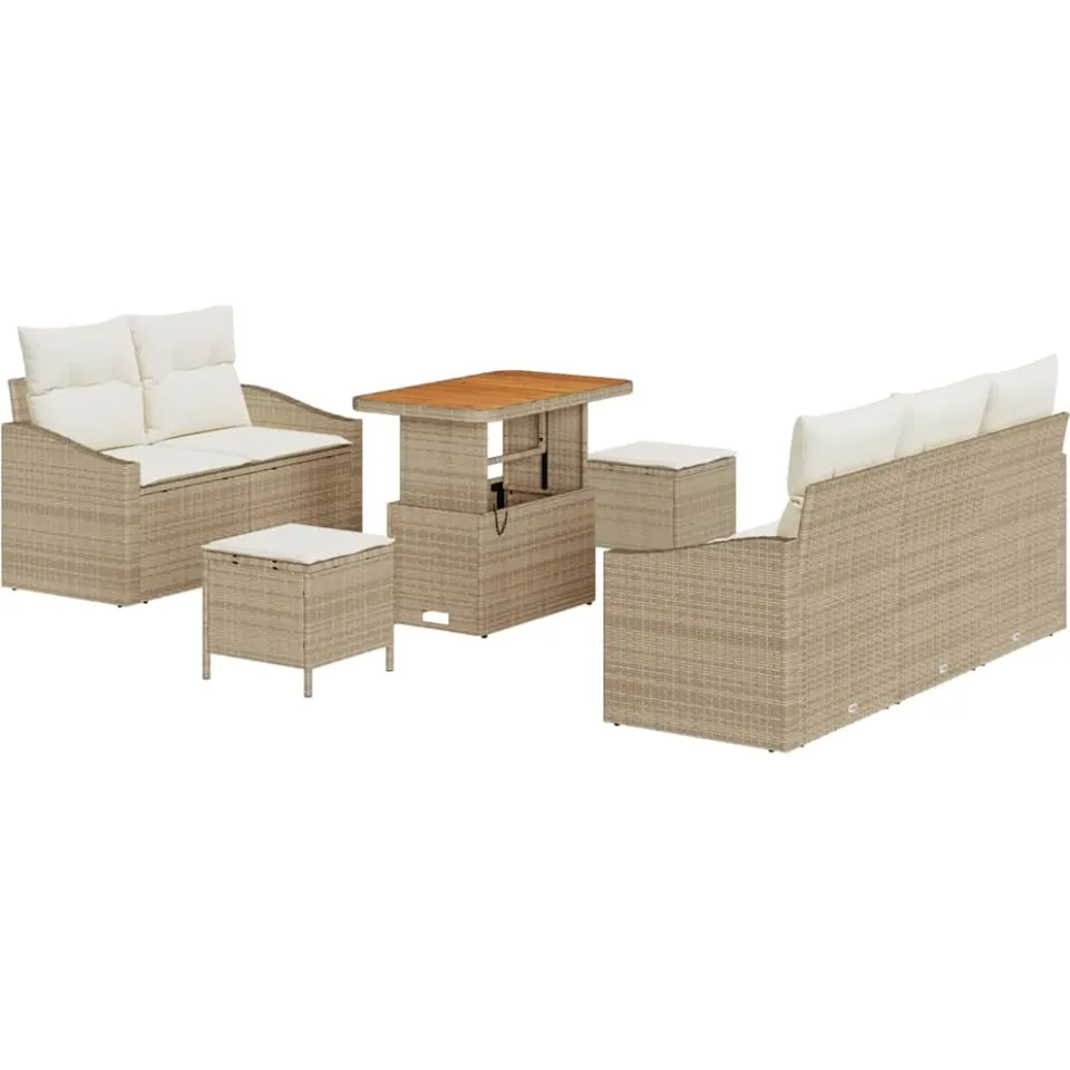 vidaXL Tuinbankenset 8 st Beige poly rattan