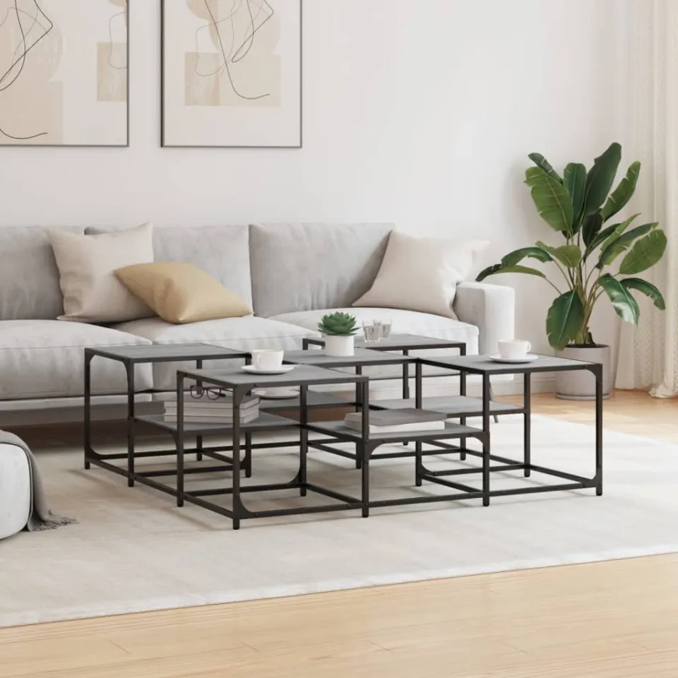 vidaXL Salontafel 121x121x40 cm bewerkt hout grijs sonoma eikenkleurig, foto 3