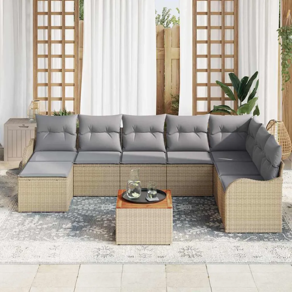 vidaXL Tuinbankenset 9 st Beige poly rattan, foto 3