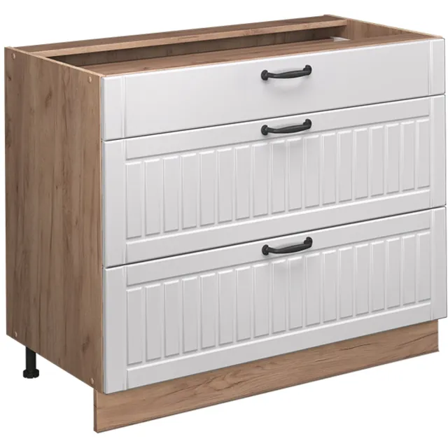 Vicco Keukenonderkast Fame-Line, Wit Landhuis/Goudkleurig Eiken, 100 cm zonder werkblad Wit landelijk/Goudkleurig Eiken