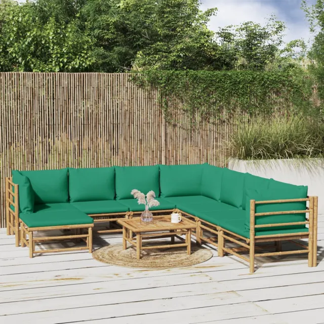 vidaXL 9-delige Loungeset met kussens bamboe groen, foto 2