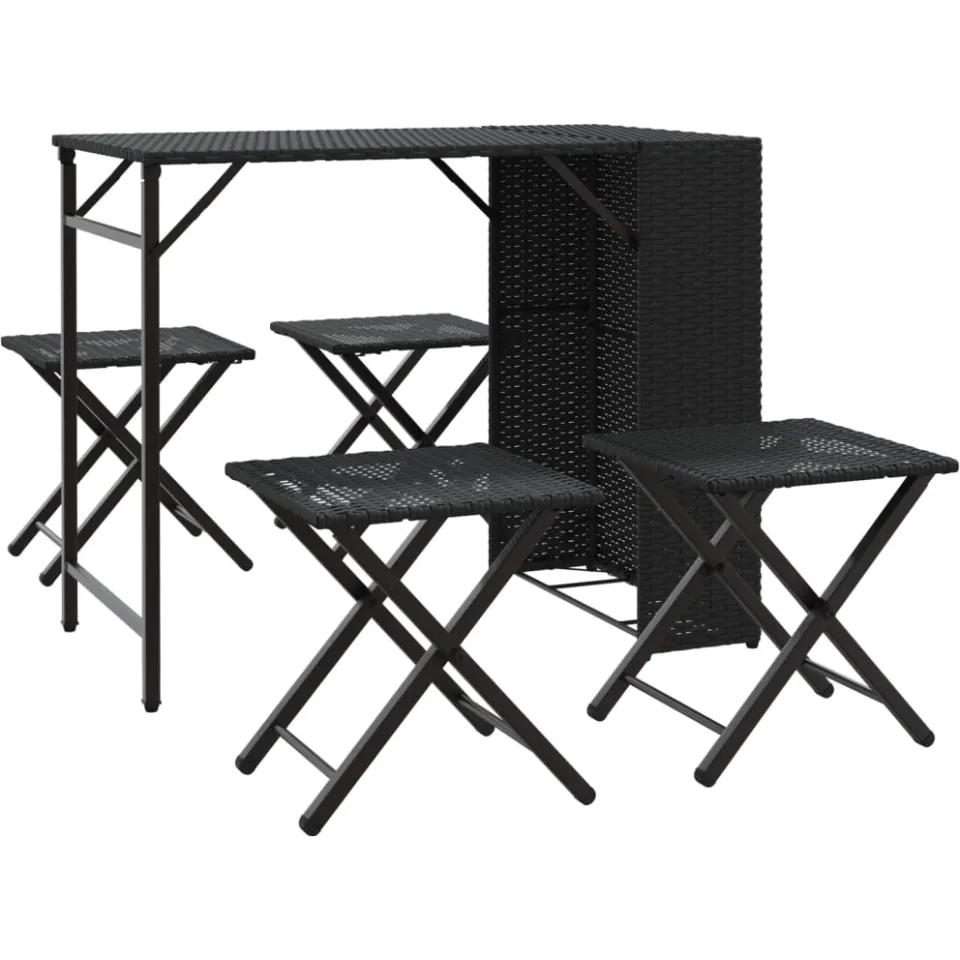 vidaXL 5-delige Tuinset inklapbaar poly rattan zwart, foto 3