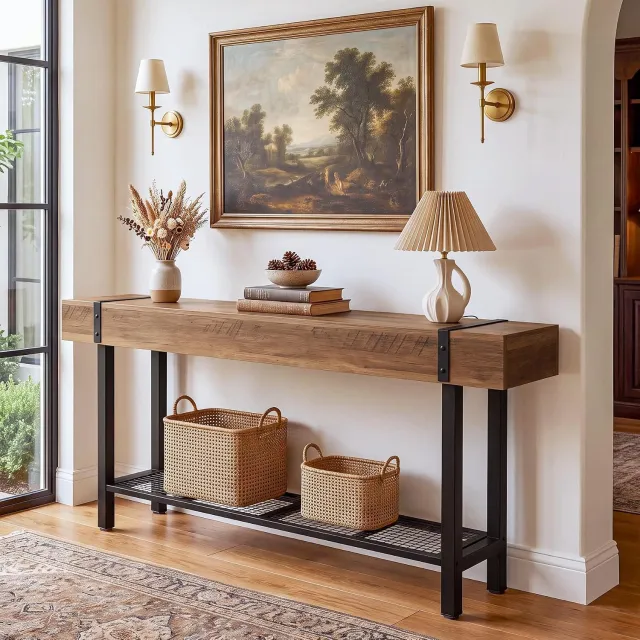 Tribesigns Consoletafe - Sidetable met 2 niveaus en opbergruimte - bruin - 160 x 30 x 81.5 cm - Console Tafel voor Hal, Woonkamer, Entree
