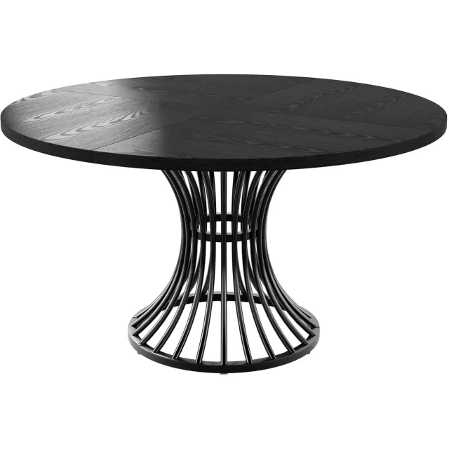 PHOEBE CAT Ronde Eettafel - Houtlook - Metalen onderstel - Tafelblad van 3 cm dik - Zwart