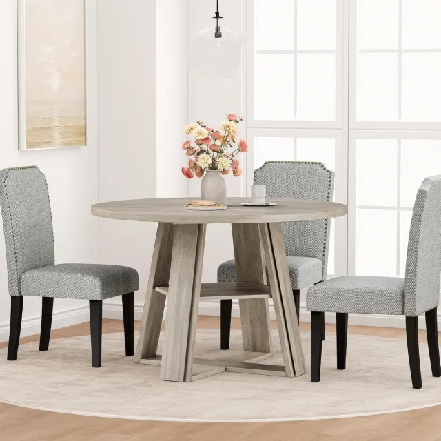 Triumpunpre Ronde eettafel van 43,3 inch – Moderne keukentafel – Stevig houten voetstuk – Voor 4-6 personen – Opbergplank – Rond tafelblad – Ruimtebesparend grils